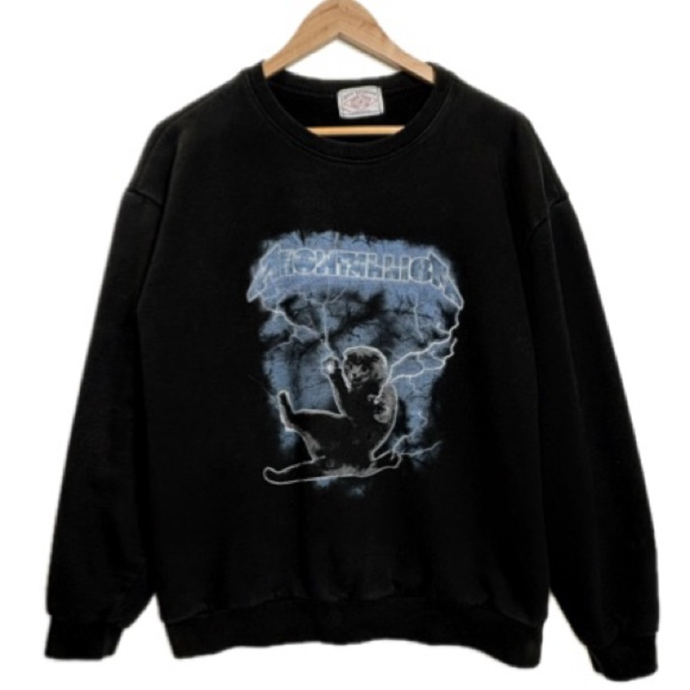 Meowtallica Black Cat Graphic Sweatshirt Mens Size Large Lightning Metallica